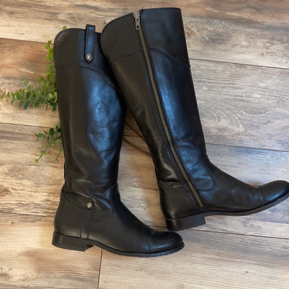 Frye-Melissa Button Black Leather Zip-up Tall Equestrian Riding Boots Sz 8 - Picture 2 of 16